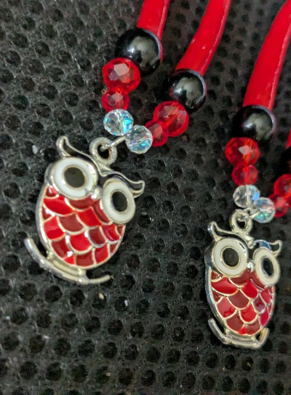 Native American Red Owl Dentalium Shell Dangle Earrings